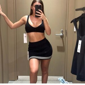 ALO Yoga Black Mini Skirt and top with White Stripes